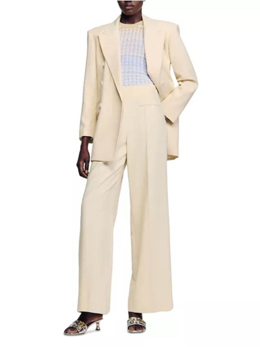 Sandro Bonn Cream Wide-Leg Dress Pants